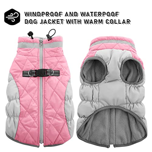 Aofitee Winter Dog Coat Warm Fleece Dog Jacket For Cold Weather, Reflective Zip Up Puppy Dog Snowproof Vest With Leash Ring, Outdoor Pet Sweater Snowsuit Apparel For Small Medium Large Dogs, Pink S #TOP1