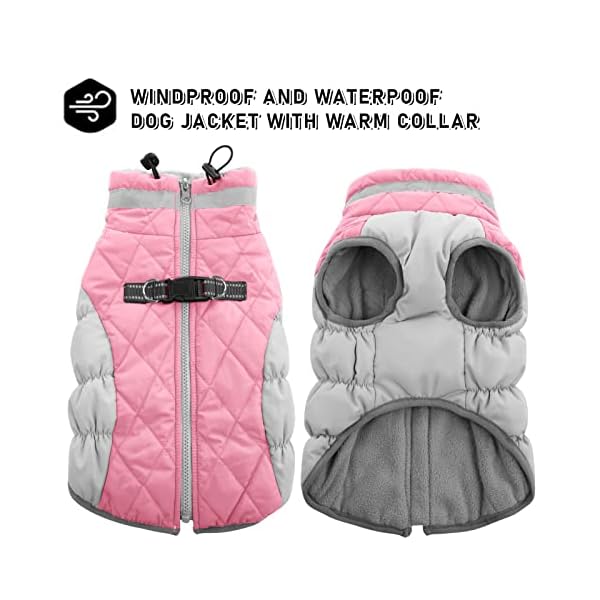 AOFITEE Winter Dog Coat Warm Fleece Dog Jacket for Cold Weather, Reflective Zip Up Puppy Dog Snowproof Vest with Leash Ring, Outdoor Pet Sweater Snowsuit Apparel for Small Medium Large Dogs, Pink XL AOFITEE Winter Dog Coat Warm Fleece Dog Jacket for Cold Weather, Reflective Zip Up Puppy Dog Snowproof Vest with Leash Ring, Outdoor Pet Sweater Snowsuit Apparel for Small Medium Large Dogs, Pink XL