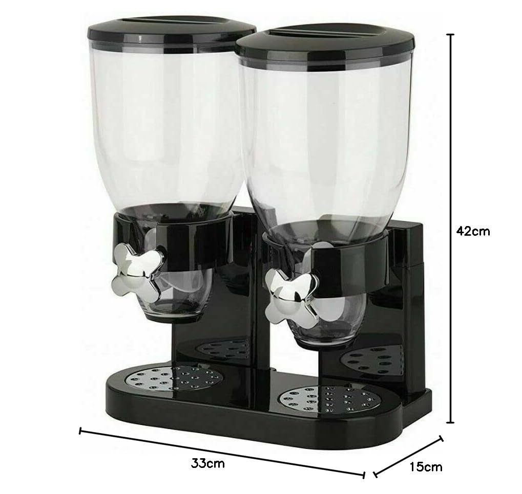 DISCORAMA COPPIA DISPENSER DI CEREALI, DISTRIBUTORE DI CORNFLAKES 8 LITRI, CONTENITORE CEREALI DOPPIO, DOSATORE, COLAZIONE, SALVASPAZIO