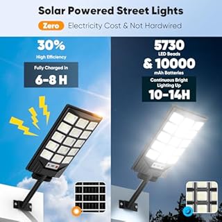 Solar Street Lights Outdoor Waterproof, 30000LM 6500K LED Motion Sensor Lights, Solar Flood Lights with Remote, Dusk to Dawn Solar-Powered Parking Lot Light, Commercial Area Lighting for Yard, 2-Pack