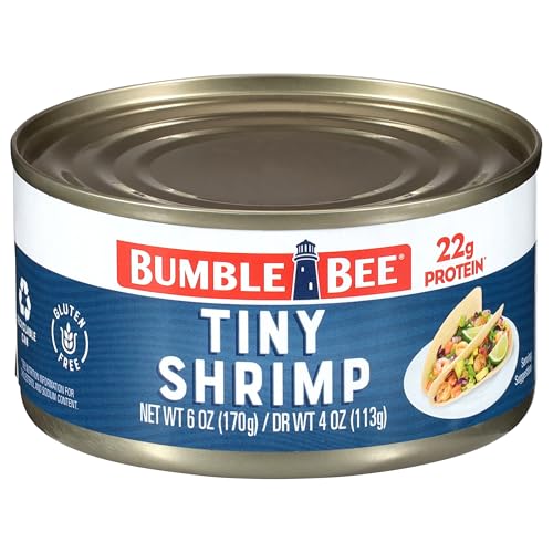 Bumble Bee Tiny Canned Shrimp, 6 oz Can - Shrimp in Water, Cooked, Peeled, Deveined - 22g Protein...