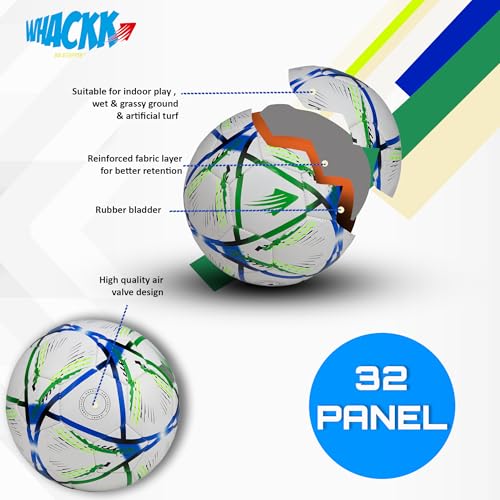 Image of WHACKK Football Size 5 Soccer Ball Hand Stitched for Practice & Training - Original PVC Waterproof. 3 Layered Ideal Sports Ball for All Ages on Ground, Grass and Turf (Hagi, Navy Green)