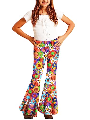 Image of Deerose Girls Halloween Hippie Bell Bottom Pants High Waist Flare Pants 5-14 Years