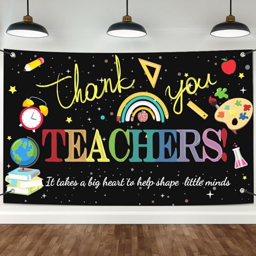 Image of Large Happy Teacher Day Banner Decorations Flag Outdoor 71x44 Inch,Teacher Gifts for Indoor Home House Decor Party Supplies,Yard Sign Background for Photography