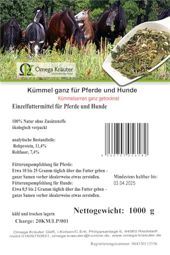 Kümmelsamen ganz, getrocknet und geschnitten für Pferde und Hunde 1000g