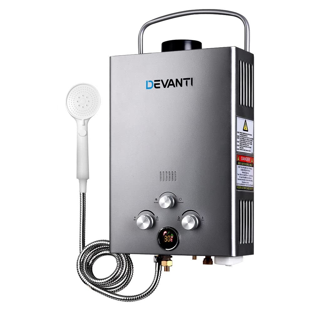 Devanti Gas Water Heater, 8LPM Portable Instant Tankless Hot Watering  System Shower Camping Heaters Indoor Outdoor Room Bath Heating, withLed  Display Adjustment Lightweight Grey : Amazon.com.au: Home Improvement