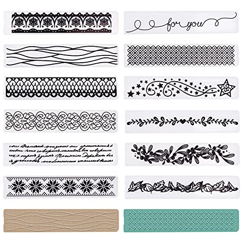 GLOBLELAND 12 Pièces Dentelle Rectangulaire Pochoir Gaufrer Damassé Plastique 12 Motifs Différents Dossier de Gaufrage de Carte de Papier Dossiers de...