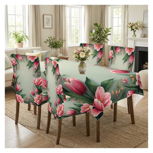 Nappe de table de fête avec housses extensibles imprimé fleurs roses - 2