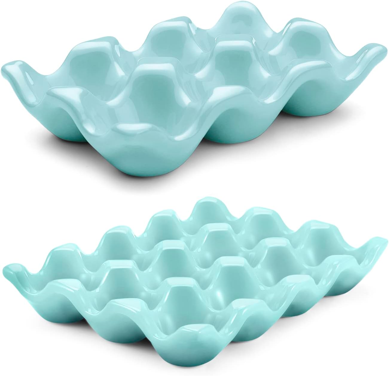 Flexzion Deviled Egg Tray - Ceramic White Porcelain 12 Cup Egg