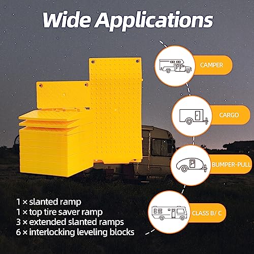 Garfatolrv RWHP Rv Leveling Blocks, 11 Packs Camper Levelers For Travel Trailer With 6 Interlocking Leveling Blocks, 3 Extended Slanted Ramps thumb #3