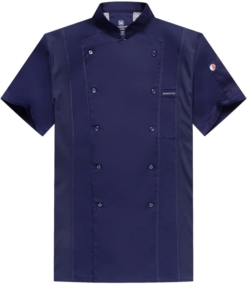 Chef Clothes Double Breasted Kitchen Classic Unisex Classic Chef Coat Personalized Customized Chef Jacket (Color : Blue, Size : 4X-Large)