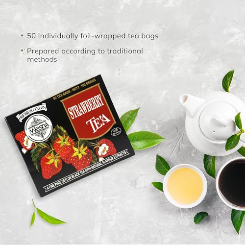 Image of Mlesna Strawberry Black Tea 100g | 50 Foil-Wrapped Tea Bags | Pure Ceylon Black Tea | Rich in Antioxidants | Imported from Sri Lanka