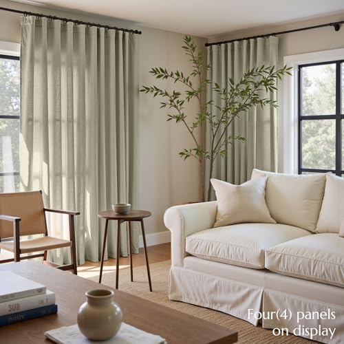 Image of jinchan Linen Curtains Light Filtering Back Tab 50x84 Inch 2 Panels Green
