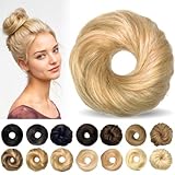 MINGATEC Messy Bun Hair Piece Human Hair Bun, Messy Bun Scrunchie, Real Hair Bun Updo, Messy Bun Hairpiece for Women (Ash Blonde with Bleach Blonde)