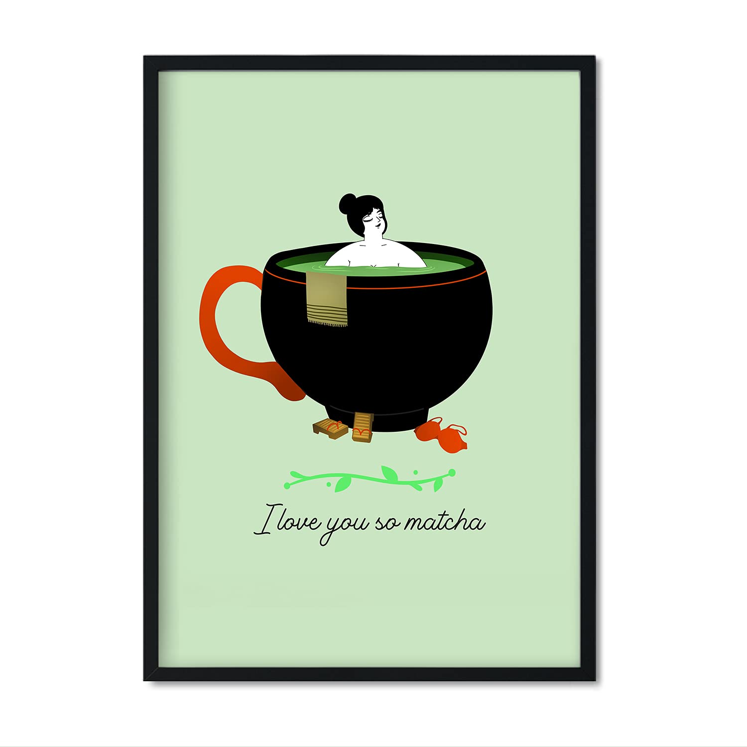 Nacnic Matcha Set Of Sheets. Posters With Illustrations For Tea And Coffee Lovers. Interior Decoration. A3 Size With Frame.