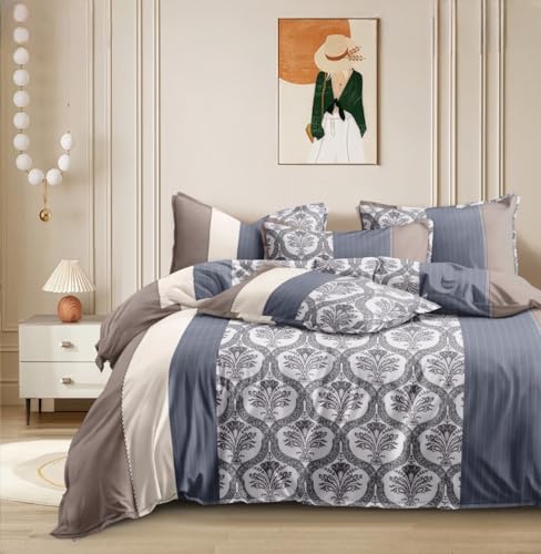 Image of 300 TC Premium Cotton Single Bed Duvet Cover with Zipper |King Size Reversible Rajai Cover for Comforters|Dohars|Blanket|Warm Stuff|90x60 Inches|Grey Petals|ASS32