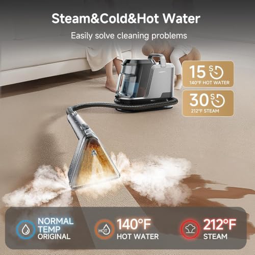 Image of Uwant Carpet Cleaner Machine with Steam&Hot&Cold Water Models 18Kpa Powerful Suction Upholstery Cleaner Machine with Pet Pro Cleaner for Pets, Carpet Steam Cleaner Set of 1