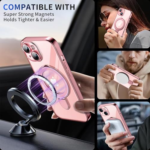 Image of Magnetic for iPhone 15 Plus Case with Invisible Stand[Compatible with MagSafe][Full Camera Lens Protector][Military Drop Protection] Shockproof Not Yellowing Clear Slim Soft for Women Men