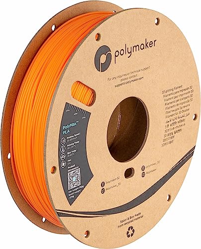 Image of Polymaker Polymax Tough PLA 3D Printer Filament 1.75mm 0.75kg Orange, PolyMax 3D Printing PLA Filament Orange, Tougher Than PLA+ 3D Filament, High Impact Strength for Functional Application