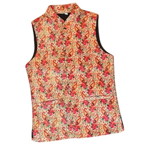 Unisex Kids Ceremony Ethinic Wear Shine Printed Sleeveless Waistcoat Jacket For Boys