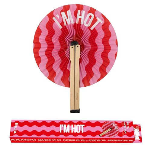 Fisura – Abanico Plegable con Mensaje “I’m h*t”. Abanico Plegable Original de Papel. PAI PAI Rosa y Rojo. Detalle de Boda para Invitados. Regalo Fiesta o Ceremonias.
