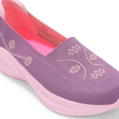 Image of Liberty LEAP7X GLOWSTAR-E Slip-On Sneakers for Women - Peach & Navy Knitted Casual Shoes | Memory Foam Cushioned Insole, Lightweight Slip-On Shoes for Walking, College & Casual Outings