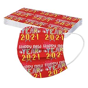 BEUU 10PCS Colorful 2021 Happy New Year Printed Kids Disposable Face_Mack, Children Boys and Girls Three-Layer Face Covering for Air Pollution Protection, Daily Protection for Office, Outdoor