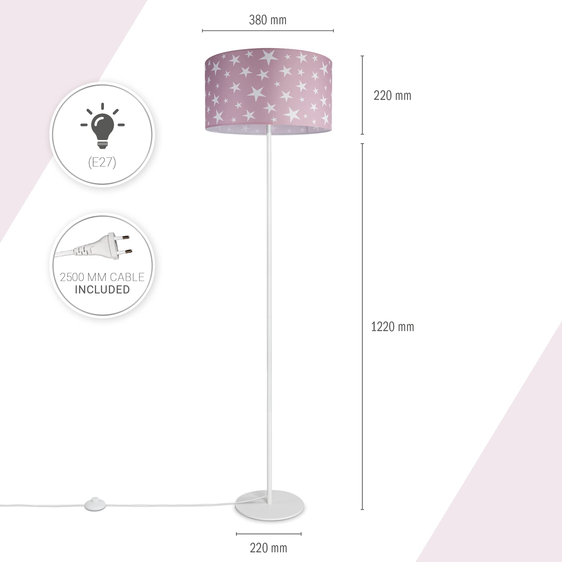 Paco Home Luminaria Pie Niños Lectura Habitación Infantil Lámpara Pantalla Tela Redonda Estrellas Luna Bebé E27