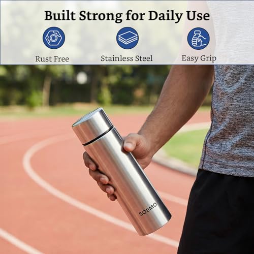Image of Amazon Brand - Solimo Stainless Steel Water Bottle | Set of 2, (1000ml x 2) | Single Walled, Food Grade, Leakproof Lid Bottle For School Kids, College, Office, Gym, Travel & Outdoor