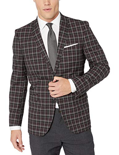 Kenneth Cole REACTION Slim Fit Men's Blazer, Burgundy Plaid, 44R