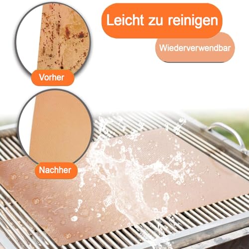6 Stück bbq Grillmatte für Gasgrill, Grillmatten für Holzkohle und Elektrogrill, 40 x 33cm Grill Matten Gasgrill, Grillfolie, Grill Zubehör (Kupfer 1)