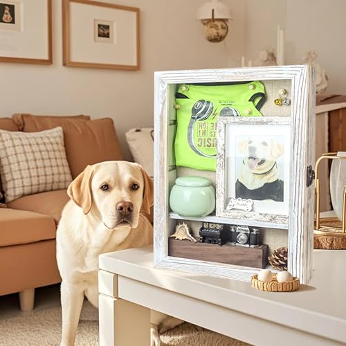 Image of White 11x16 Large Shadow Box Frame Deep Shadow Box with Shelves Memorial Shadow Box Display Case with Linen Back for Handicrafts,Picture Frames,Medals,Coins,Pins Collection and More