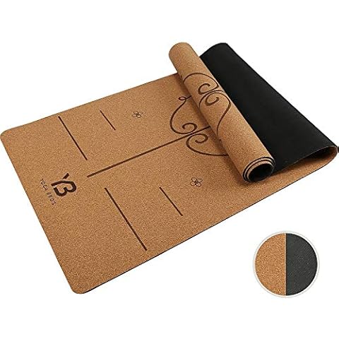 Yoga Bro's - Cork Yoga Mat, Natural Rubber with Alignment Lines, Non-Slip, Non-Toxic Pilates Exercise, 183cm x 61cm x 5mm, Fitness Mat. Natural eco-friendly Cork Yoga Mat Cover