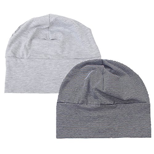 Sharplace 2er Erwachsene Unisex Kappe Baumwolle Nachtschlaf Schlafhaube Nachtmütze Nachtkappe, Grau + SchwarzWeiß, M