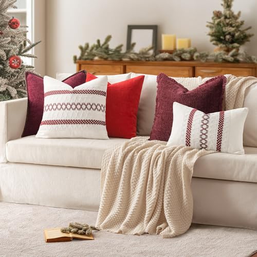Image of MIULEE Set of 2 Christmas Burgundy Boho Decorative Pillow Covers 18x18 Inch