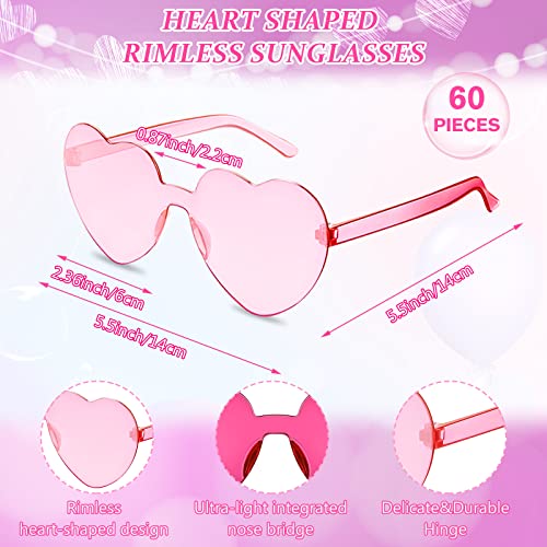 Flutesan 60 Pairs Heart Sunglasses Pink Heart Shaped Rimless Sunglasses Transparent Frameless Glasses Candy Color for Party Favor Cosplay2