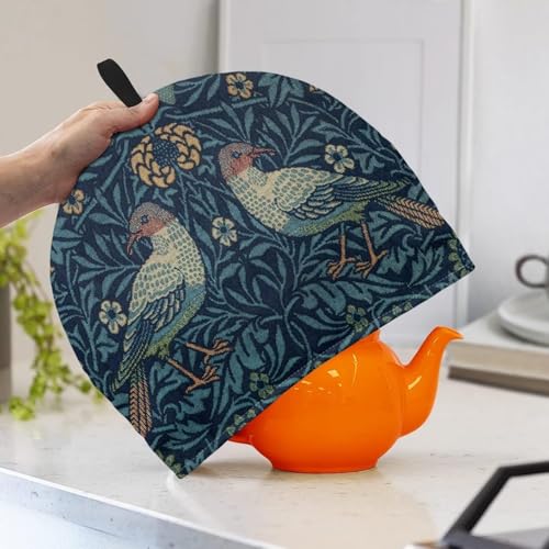 Image of Strawberry Thief Print Tea Pot Cover Teapots Cosy Insulated Tea Cozies Home Kitchen Decoration Teapot Dust Cover Warming Tea Kettle Quilt Creative Gifts for Party