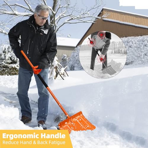 67 Inch Heavy Duty Snow Shovel with Ergonomic Labor-Saving Tool Handle Large Capacity Shovel for Snow Removal Snow Shovel for Driveway Rooftop Outdoor, Orange - Image 3