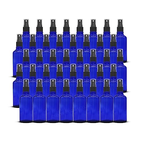 Intelligent Healthcare PACK of 40-50ml BLUE Glass Spray Bottles with BLACK Atomiser Mist Sprays - Cobalt Blue Spray Bottles Refillable, for Liquid/Cosmetics/Essential Oil/Aromatherapy/Perfumes