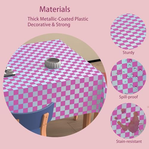Image of 4 Pack Plastic Tablecloths Disposable Tablet Cover Pink&Silver 54 x 108 In | Foil Glitter Table Cloth for Rectangle Tables Indoor / Outdoor Party Decorations Birthday Princess Bridal Wedding Christmas