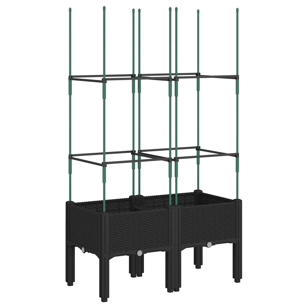 Pflanzkübel mit Rankgitter Schwarz 80x40x142,5 cm PP, Garten Balkonkasten mit Bewässerung und Abflussloch, Hochbeet Kasten für Kletterpflanzen, Indoor Outdoor geeignet, Rattan-Optik