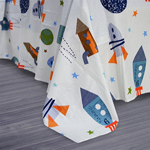 Brandream Kids Boys Sheets Set Cotton Deep Pockets 18 Inch Full Size Space Rockets Bed Sheet Set-Flat Sheet Fitted Sheet Pillow Cases Set 4-Piece #TOP5