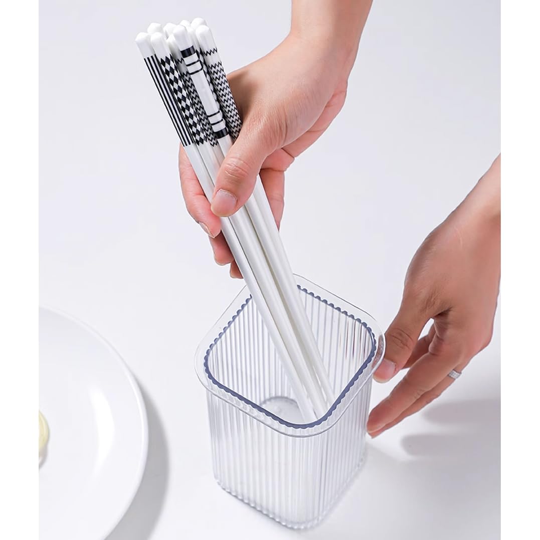 Ensemble de 5 Paires de Baguettes en Porcelaine Noire et Blanche, Coffret Cadeau de Baguettes réutilisables avec étui, Baguettes en céramique en Porcelaine Fine(S)