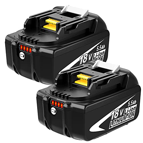 2X Venghts 18V 5.5Ah BL1860B Remplacement pour Makita Batterie 18V BL1860B BL1860 BL1850B BL1850 BL1840B BL1840 BL1830B BL1830 BL1820 BL1815 BL1845 LXT-400 avec indicateur LED Cover