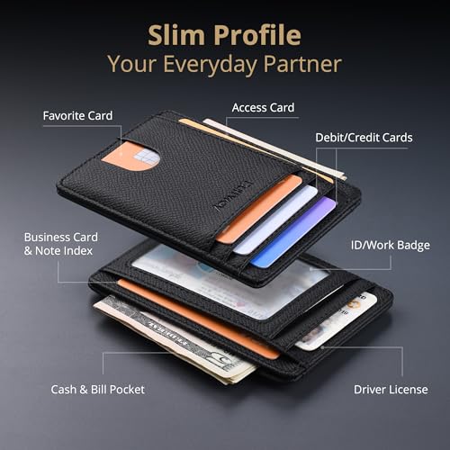 Buffway Slim Minimalist Front Pocket RFID Blocking Leather Wallets for Men and Women - Galaxy Black3