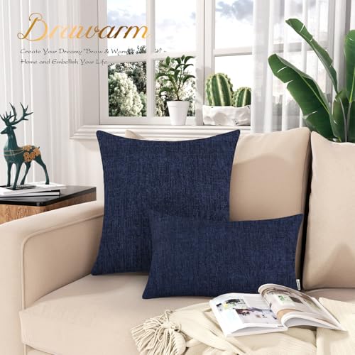 Image of BRAWARM Chenille Throw Pillow Covers 12x20 Inches - Navy Blue Chenille Lumbar Pillow Covers Pack of 2, Solid Dyed Soft Chenille Pillow Cases for Couch Sofa Bed Home Decoration