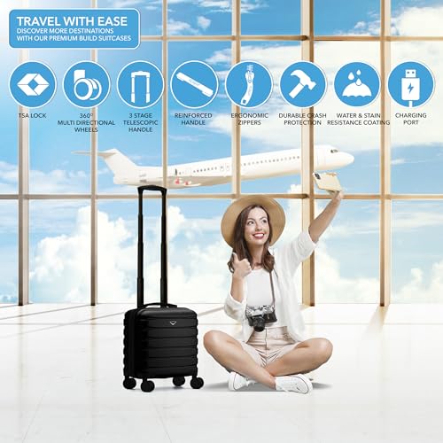 unknown Carry On Suitcase Hardside TSA Lock & USB Port Silent Double Spinner Wheels Maximum Underseat Carry-On Bag For Virgin & South West Approved Airlines( 16.25x13.5x8",Black ) の商品画像 1