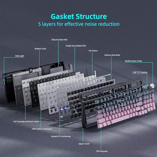 Image of KUTETHY Wireless Mechanical Keyboard,RGB Backlit Gaming-Blackberry Contours | Smart Display & Knob,Tri-Mode BT5.0 /2.4GHz /USB-C,Hot Swappable Pre-lubed Linear Kailh Switches,Contour keycaps