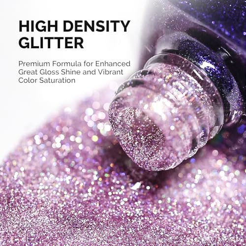 Image of MelodySusie Galaliver Pink Glitter Gel Nail Polish, 15ML Sparkly Purple Shimmer Gel Polish Soak Off UV LED Cured Long Lasting Gift for Women DIY Nail Design Nail Art Manicure X06