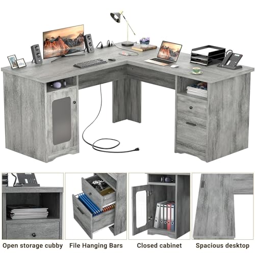 Modern L-Shaped Desk for Home Office, White Oak